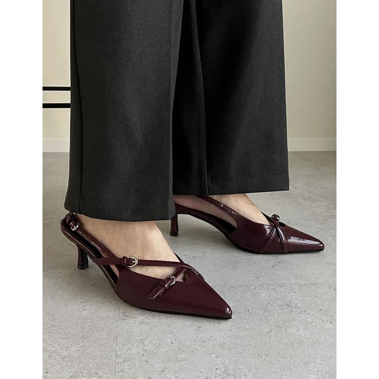 バーガンディ(706) | [大きいサイズ有]細ベルトポインテッドトゥミュール | Re:EDIT