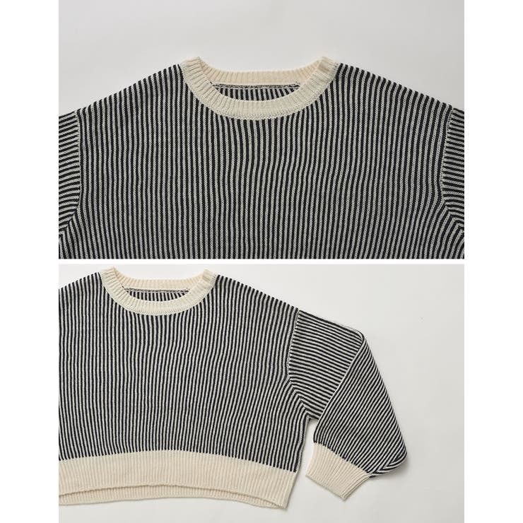 クルーネックストライプニットトップス[品番：GS000022484]｜Re:EDIT