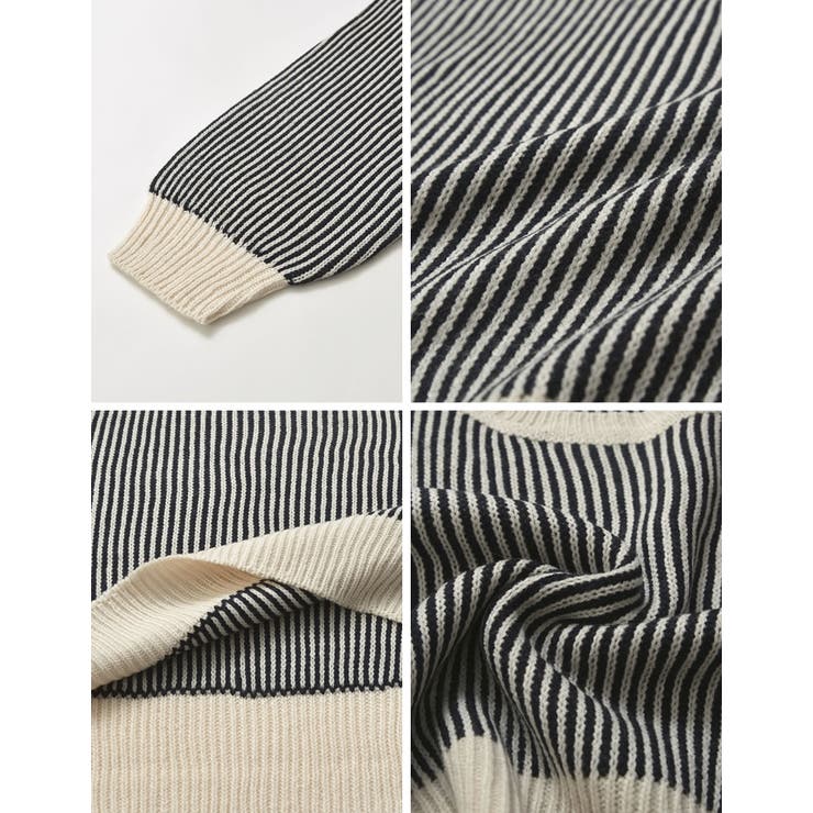 クルーネックストライプニットトップス[品番：GS000022484]｜Re:EDIT