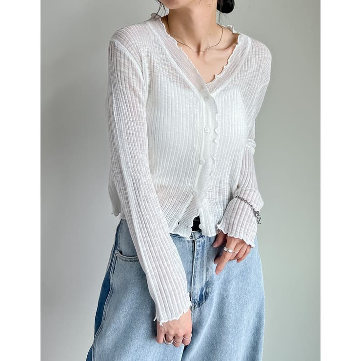 ホワイト(502) | シアースラブリブニットカーディガン | Re:EDIT