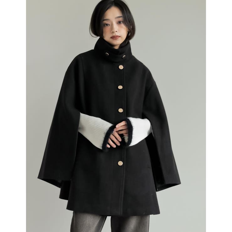 【激安】半額以下- 50%OFFの安い通販 マルチウェイフェイクウールポンチョ風金ボタンミドルコート ジャケット・アウター