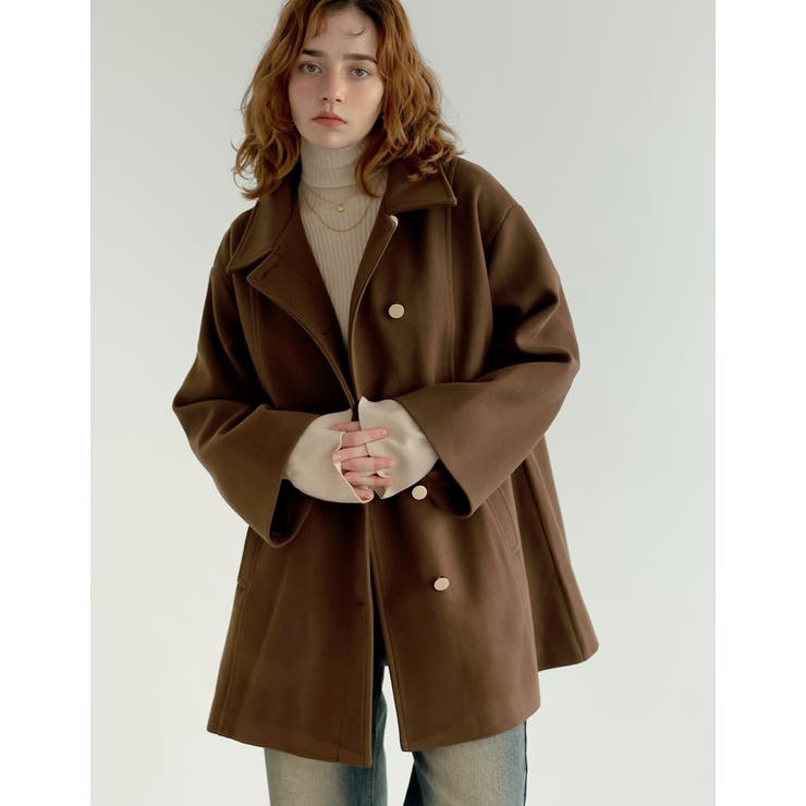 マルチウェイフェイクウールポンチョ風金ボタンミドルコート | Re:EDIT | 詳細画像32 