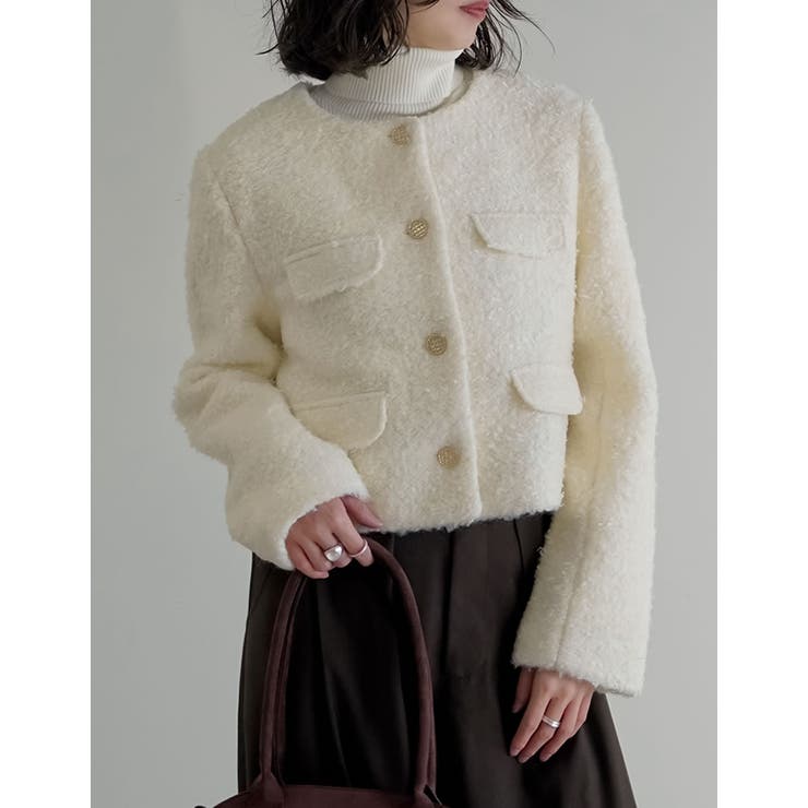 [入卒式 セレモニー]ボアリボン金釦ノーカラーツイードジャケット | Re:EDIT | 詳細画像15 