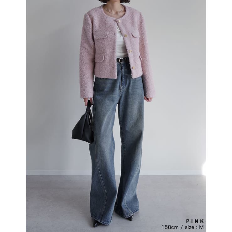 [入卒式 セレモニー]ボアリボン金釦ノーカラーツイードジャケット | Re:EDIT | 詳細画像16 