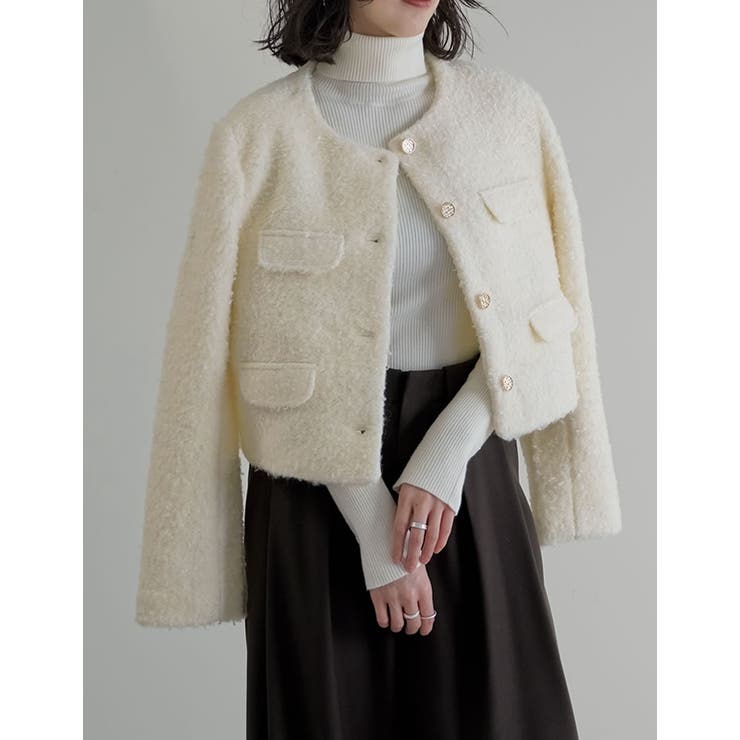 [入卒式 セレモニー]ボアリボン金釦ノーカラーツイードジャケット | Re:EDIT | 詳細画像5 