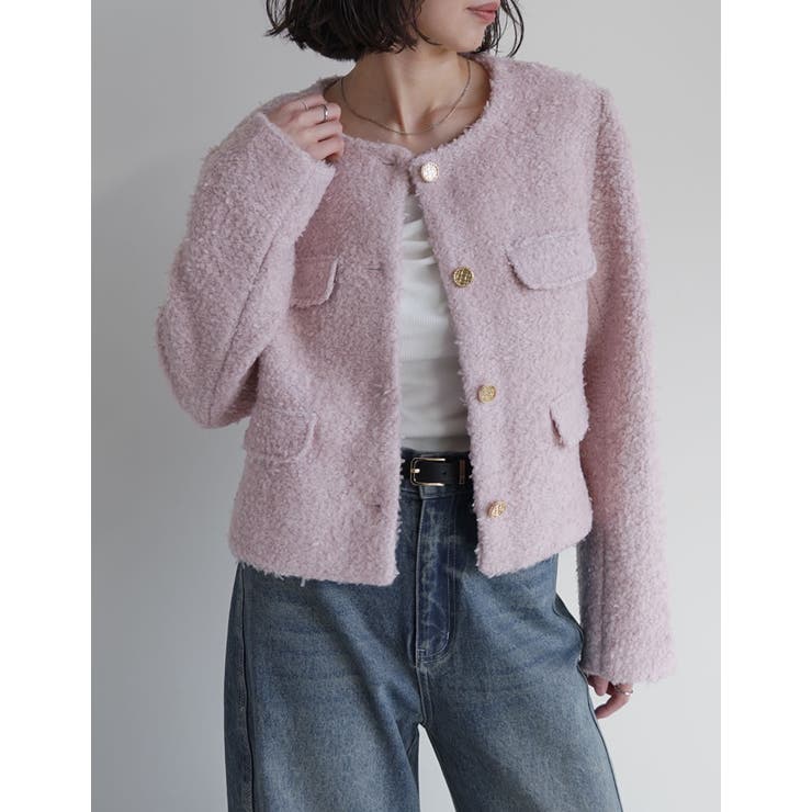 [入卒式 セレモニー]ボアリボン金釦ノーカラーツイードジャケット | Re:EDIT | 詳細画像6 