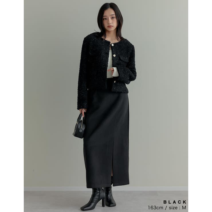 [入卒式 セレモニー]ボアリボン金釦ノーカラーツイードジャケット | Re:EDIT | 詳細画像30 