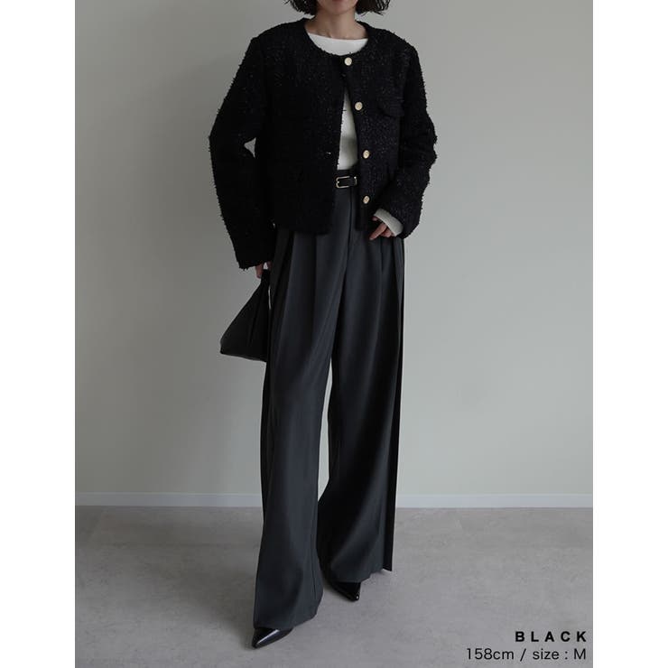 [入卒式 セレモニー]ボアリボン金釦ノーカラーツイードジャケット | Re:EDIT | 詳細画像33 