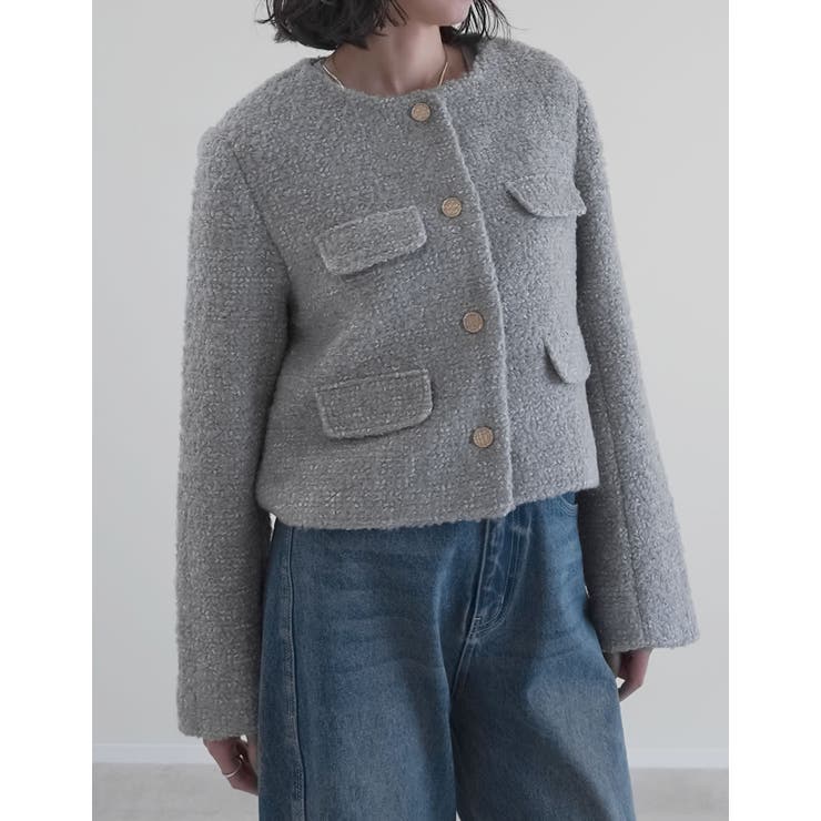 [入卒式 セレモニー]ボアリボン金釦ノーカラーツイードジャケット | Re:EDIT | 詳細画像37 