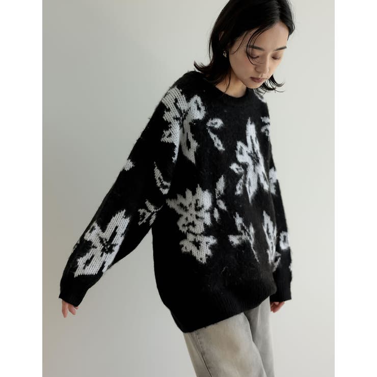 フラワー柄ジャガードクルーネックニットトップス[品番：GS000022492]｜Re:EDIT （リエディ）のレディースファッション通販｜SHOPLIST（ショップリスト）