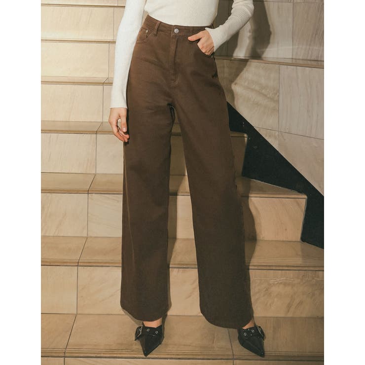 ブラウン(505) | [低身長 高身長サイズ有]選べる無地orレオパードカツラギワイドストレートパンツ | Re:EDIT