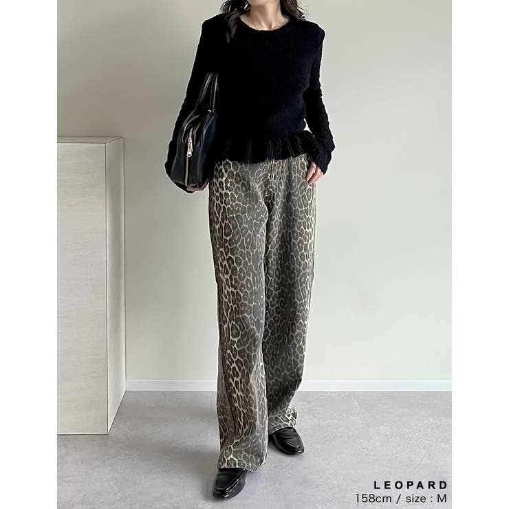 [低身長 高身長サイズ有]選べる無地orレオパードカツラギワイドストレートパンツ | Re:EDIT | 詳細画像9 