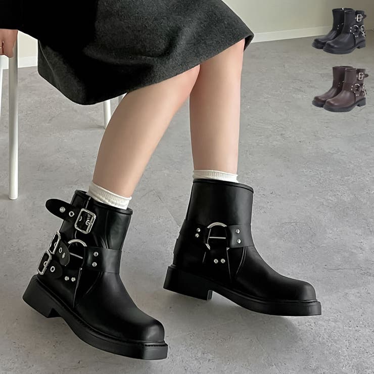 [大きいサイズ有]バックルデザインミドルエンジニアブーツ | Re:EDIT | 詳細画像1 