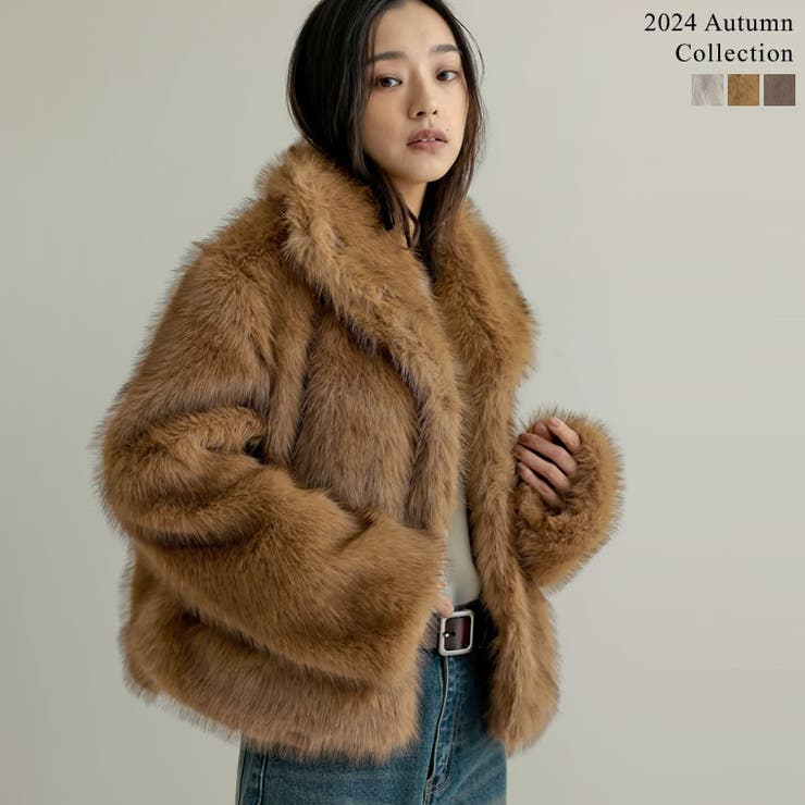 ビッグカラーフェイクファーショートコート[品番：GS000022435