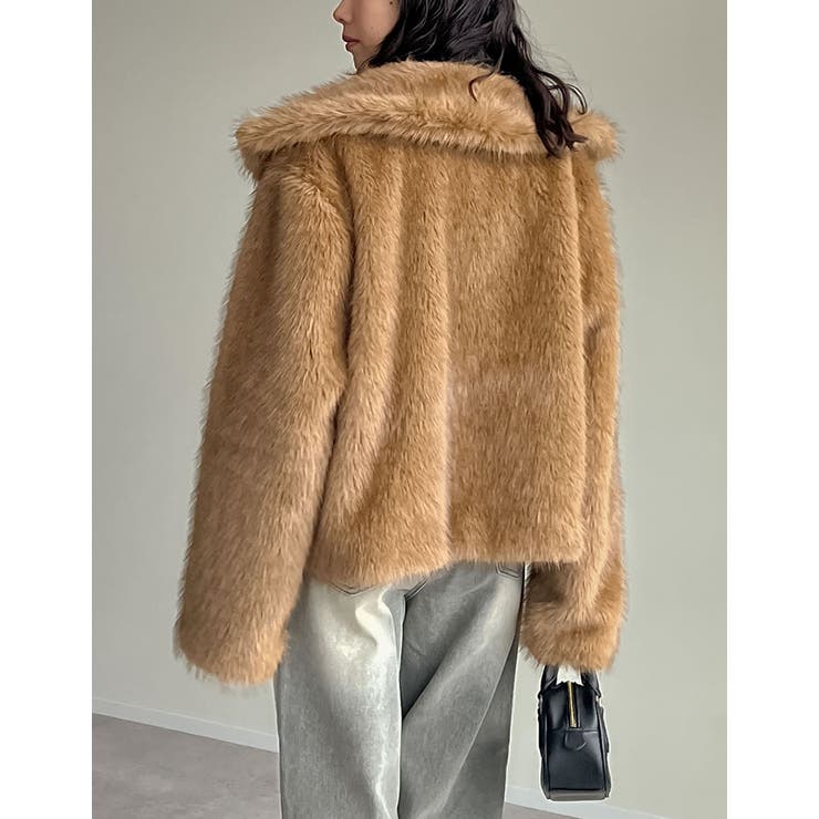 ビッグカラーフェイクファーショートコート[品番：GS000022435]｜Re