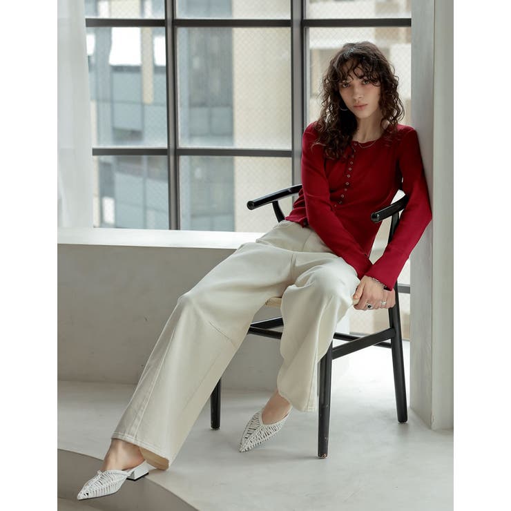 ウォッシュ加工コットンツイルバレルレッグパンツ | Re:EDIT | 詳細画像17 