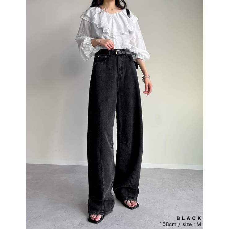 ウォッシュ加工コットンツイルバレルレッグパンツ[品番