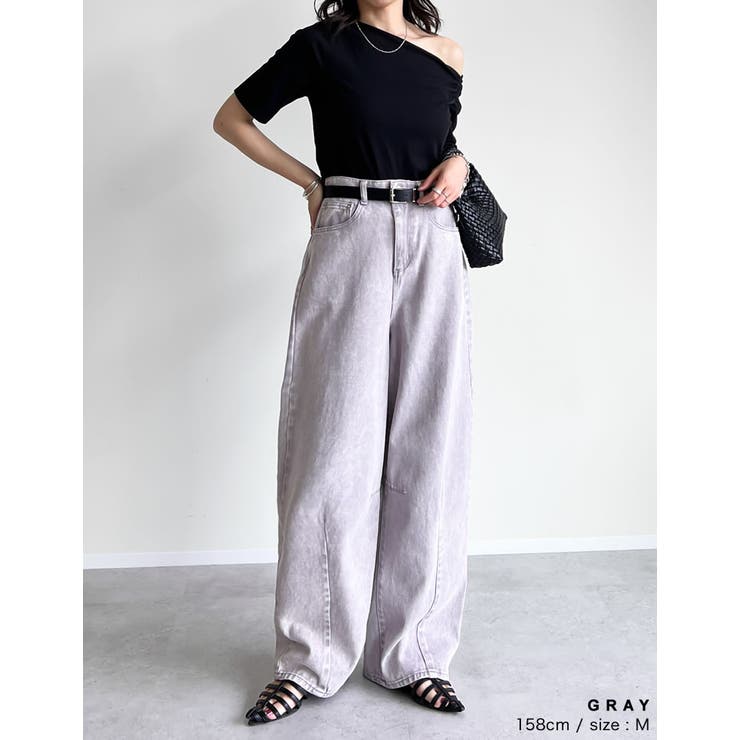 ウォッシュ加工コットンツイルバレルレッグパンツ[品番