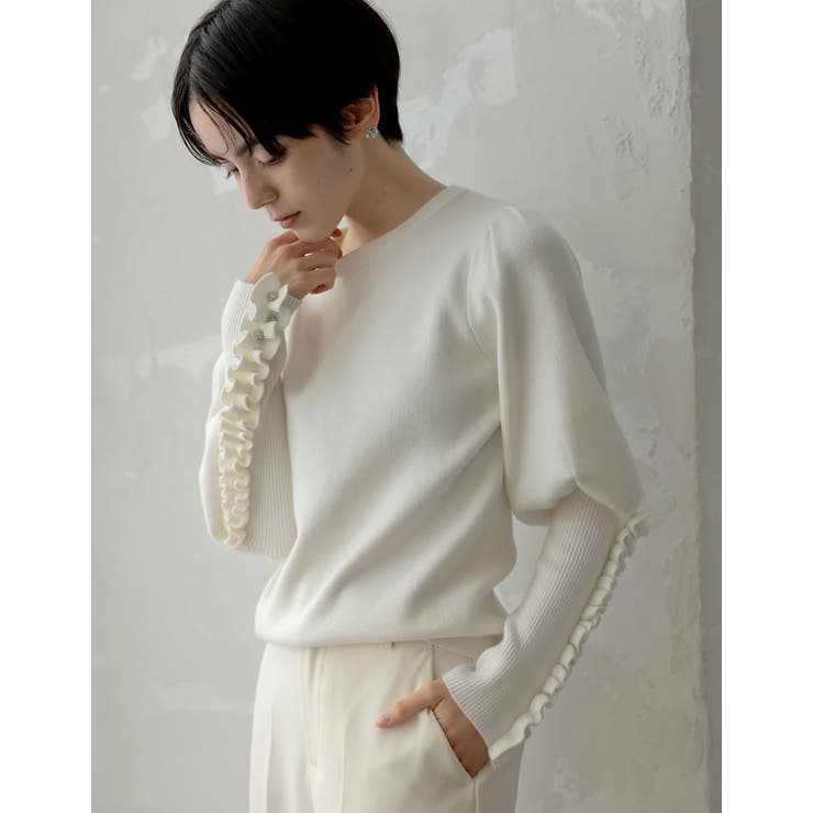 ビジュー×フリルスリーブニットトップス[品番：GS000022469]｜Re:EDIT