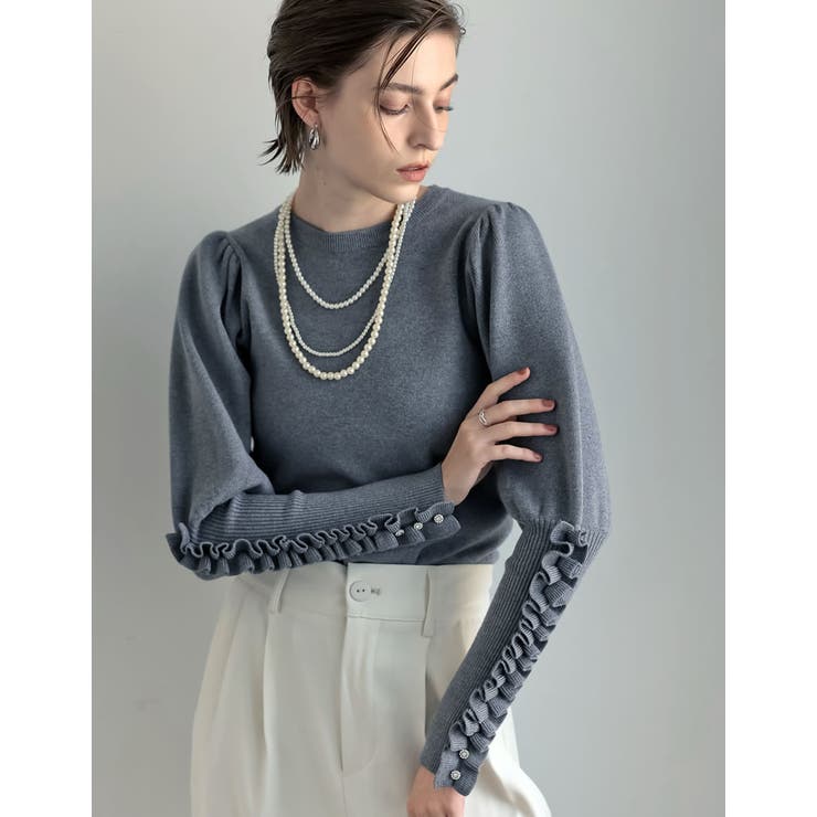 ビジュー×フリルスリーブニットトップス[品番：GS000022469]｜Re:EDIT