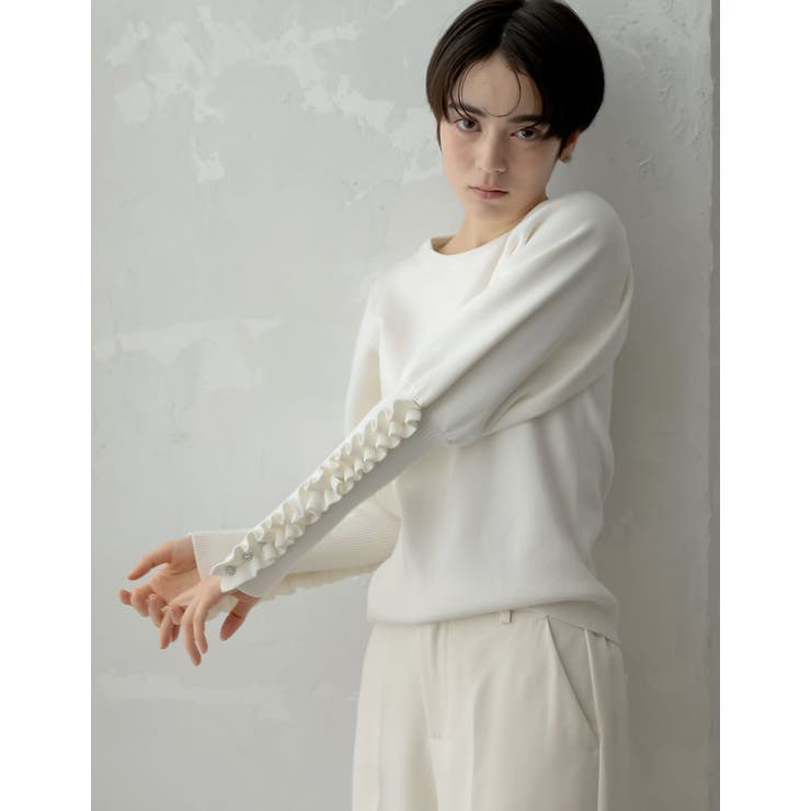 く*中様 ビジューフリルニットトップス アイボリー く*中様 ビジューフリルニットトップス アイボリー