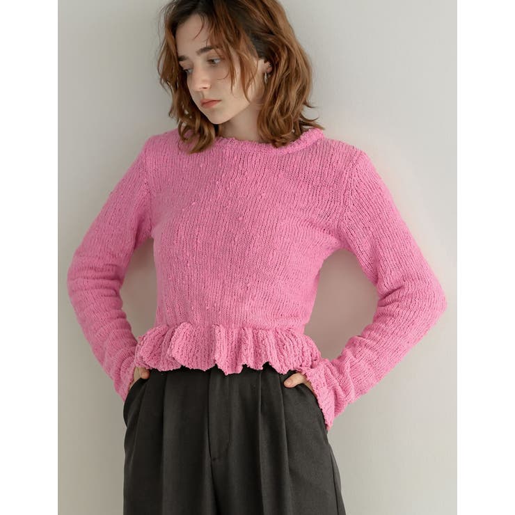 MACHATT フリルカラーリブニット　アイボリー MACHATT フリルカラーリブニット アイボリー 新品☆MACHATT フリル