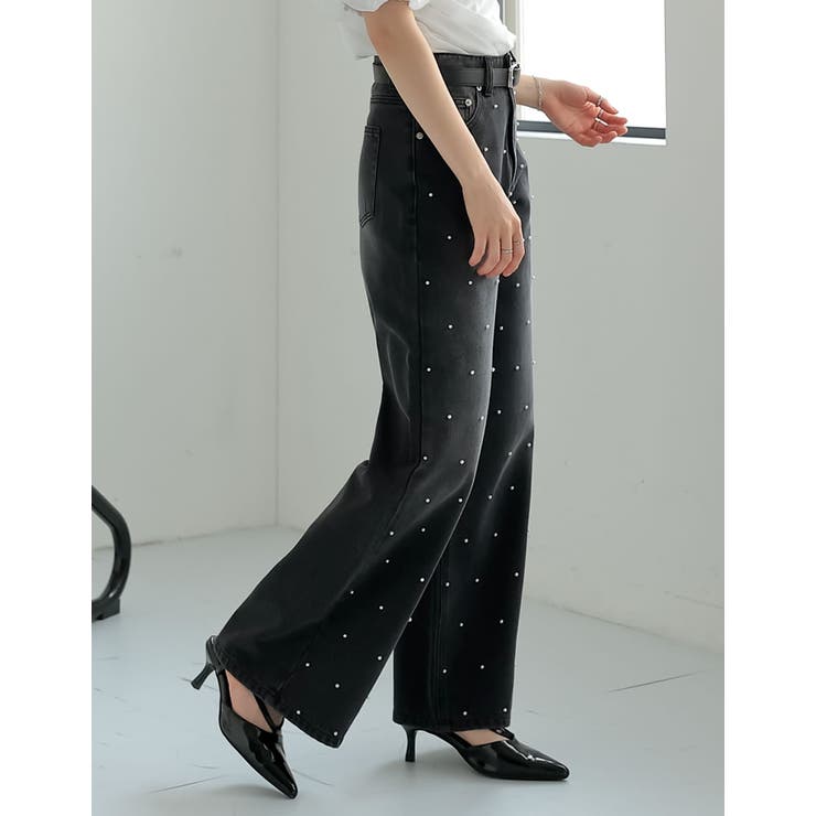 ラインストーンorパールコットンデニムバギーパンツ | Re:EDIT | 詳細画像11 