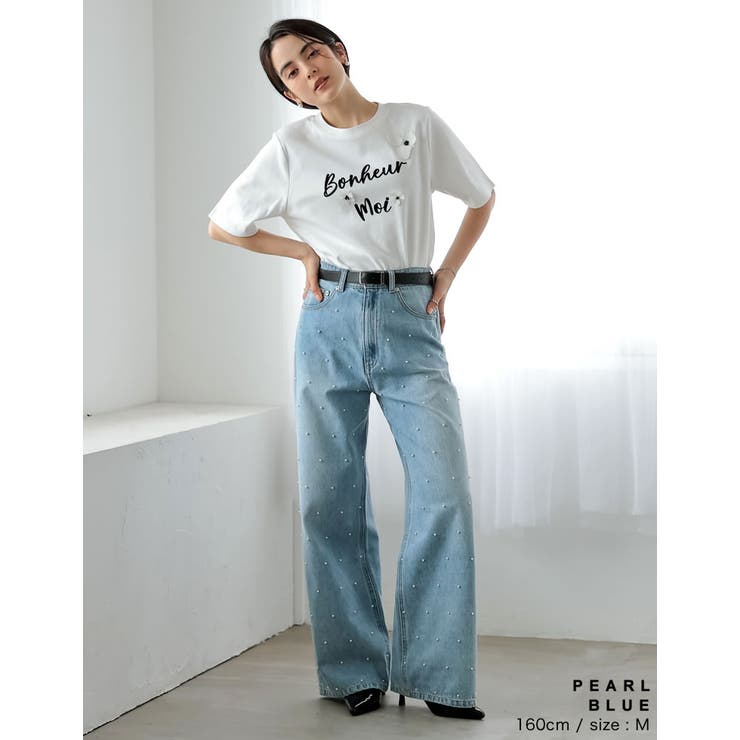 ラインストーンorパールコットンデニムバギーパンツ | Re:EDIT | 詳細画像14 