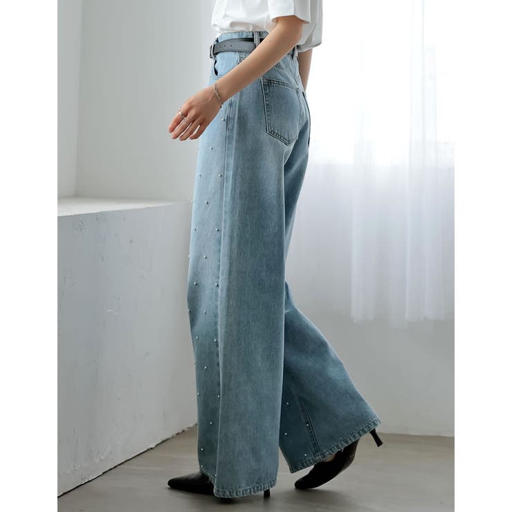 ラインストーンorパールコットンデニムバギーパンツ | Re:EDIT | 詳細画像15 