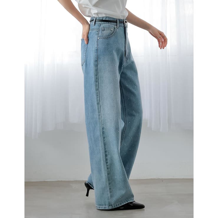 ラインストーンorパールコットンデニムバギーパンツ | Re:EDIT | 詳細画像17 