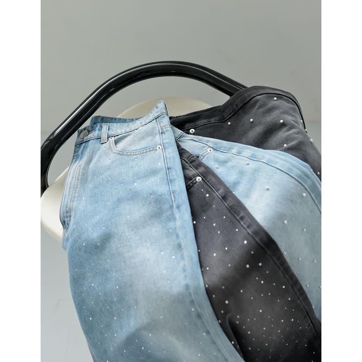 ラインストーンorパールコットンデニムバギーパンツ | Re:EDIT | 詳細画像3 