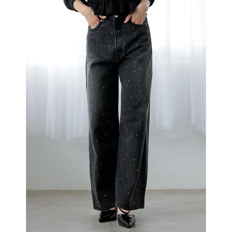 ラインストーンorパールコットンデニムバギーパンツ | Re:EDIT | 詳細画像5 