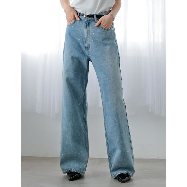 ラインストーンorパールコットンデニムバギーパンツ | Re:EDIT | 詳細画像7 