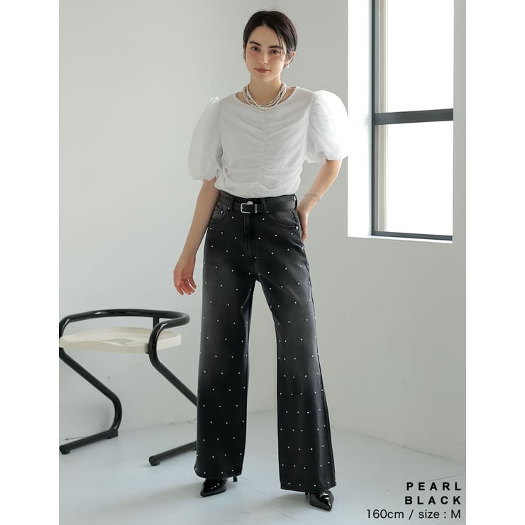 ラインストーンorパールコットンデニムバギーパンツ | Re:EDIT | 詳細画像10 