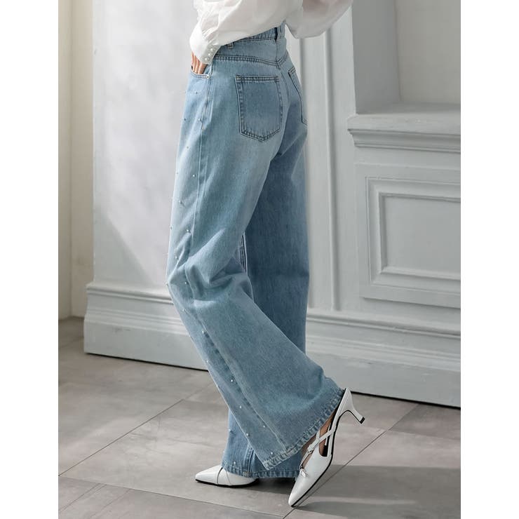 ラインストーンorパールコットンデニムバギーパンツ | Re:EDIT | 詳細画像23 