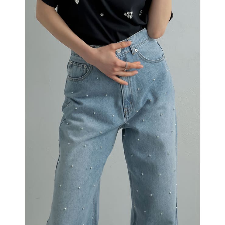 ラインストーンorパールコットンデニムバギーパンツ | Re:EDIT | 詳細画像25 