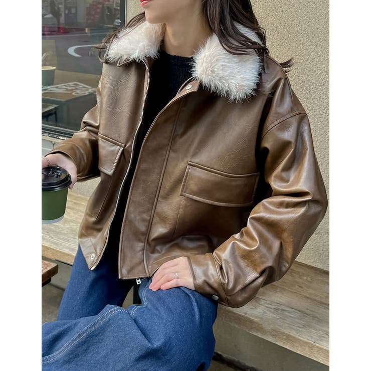 2WAYヴィンテージライクファー付フェイクレザージャケット | Re:EDIT | 詳細画像15 