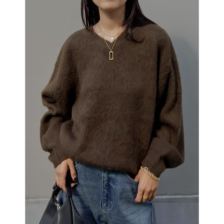 新色追加]モヘアライクVネックニットトップス[品番：GS000022502]｜Re