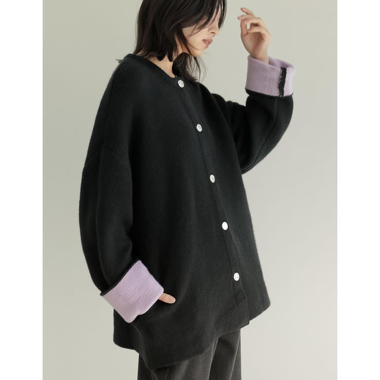 出産祝いなども豊富 バイカラー金釦起毛ニットコート[品番：GS000022515]｜Re:EDIT ジャケット・アウター