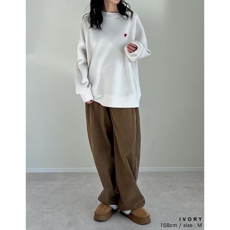 裏起毛ハートorリボンワンポイント刺繍スウェット[品番：GS000022518