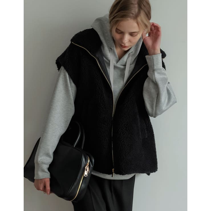 値下げ中　【THE RERACS】　スタンドカラーロングボアベスト　36 THE RERACS ボアロングベスト ブラック - メルカリ