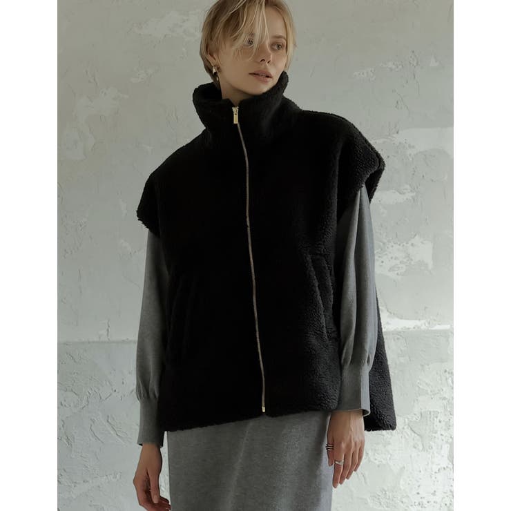 値下げ中　【THE RERACS】　スタンドカラーロングボアベスト　36 THE RERACS ボアロングベスト ブラック - メルカリ