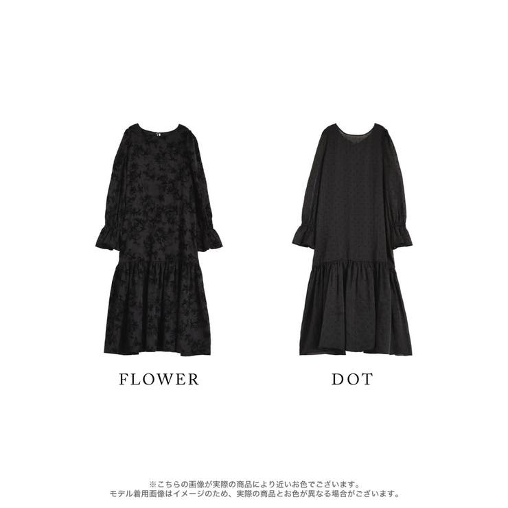 花柄orドットフロッキーオーガンジーロングワンピース[品番