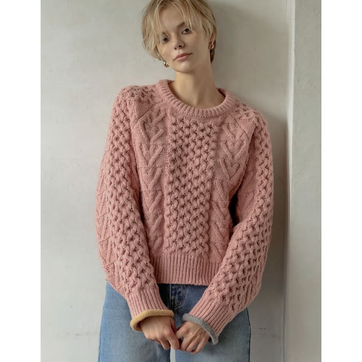 2024-25 WINTER COLLECTION]配色ハートケーブルニット[品番