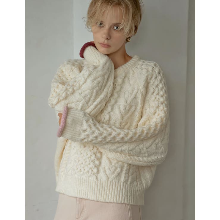 [2024-25 WINTER COLLECTION]配色ハートケーブルニット | Re:EDIT | 詳細画像21 