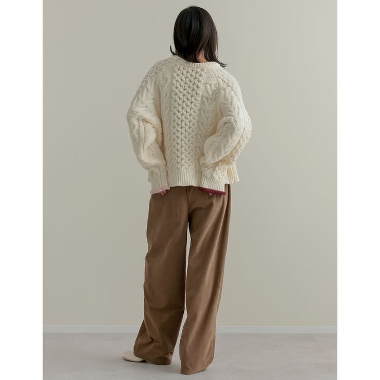 elendeek ライダース ケーブルバードニット ANDER HUNK セーター ニット Faded Cable V-neck Knit / フェード