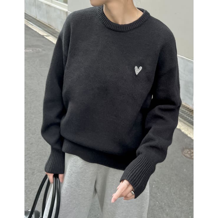 アルパカタッチハートワッペン付ニットトップス[品番：GS000022554