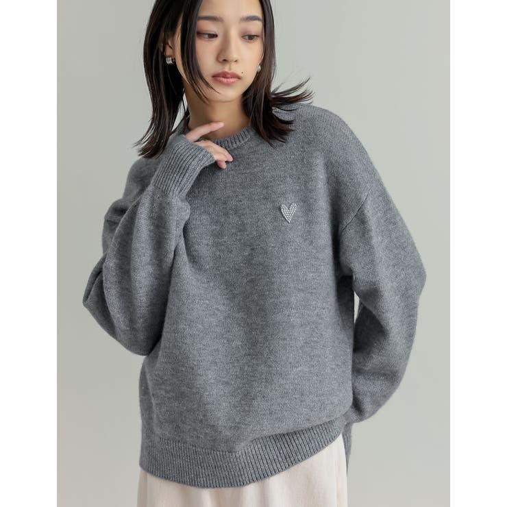 アルパカタッチハートワッペン付ニットトップス[品番