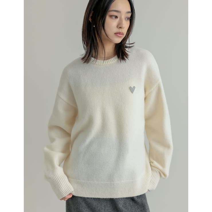 アルパカタッチハートワッペン付ニットトップス[品番：GS000022554