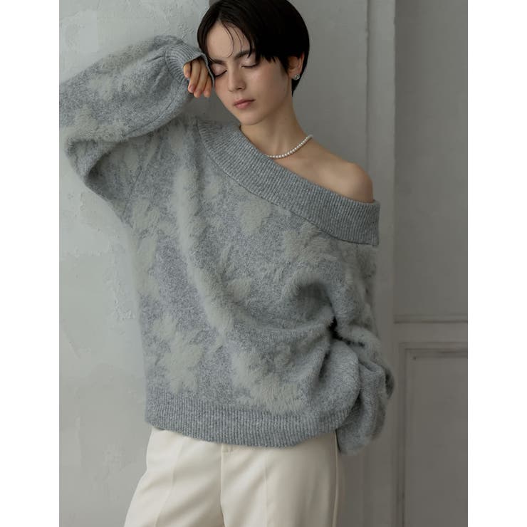 2WAYシャギーフラワージャガードニットトップス[品番：GS000022533